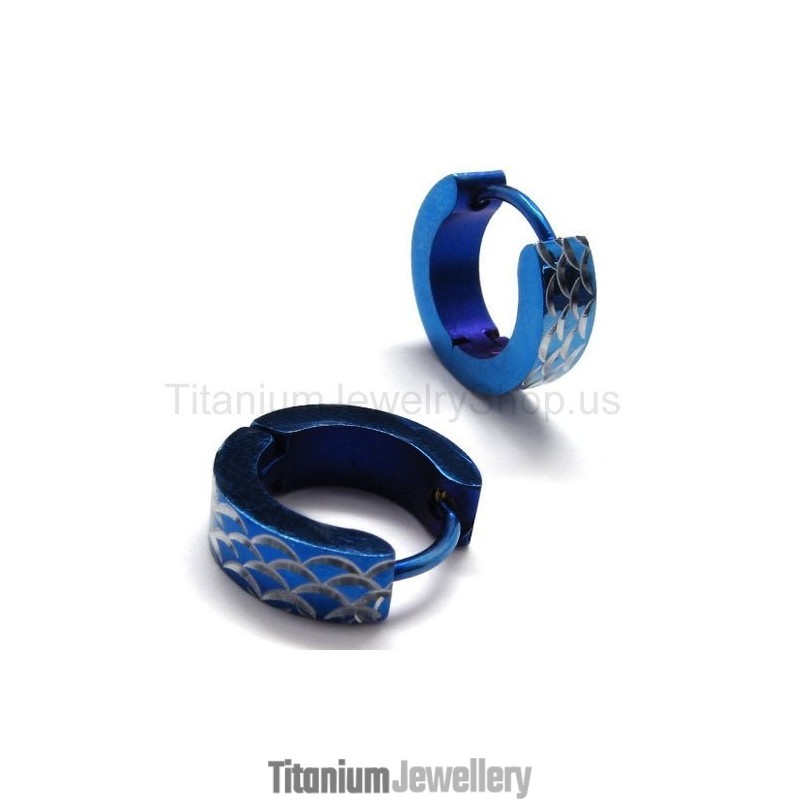 Blue Engraved Titanium Loop Earrings Blue Engraved Titanium Loop Earrings
