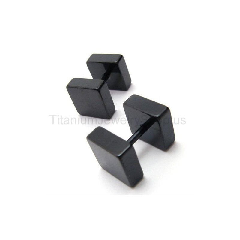 Black Titanium Boxes Barbell Earrings Black Titanium Boxes Barbell Earrings