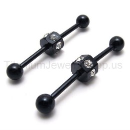 Black Slim Titanium Inlayed Diamonds Earrings