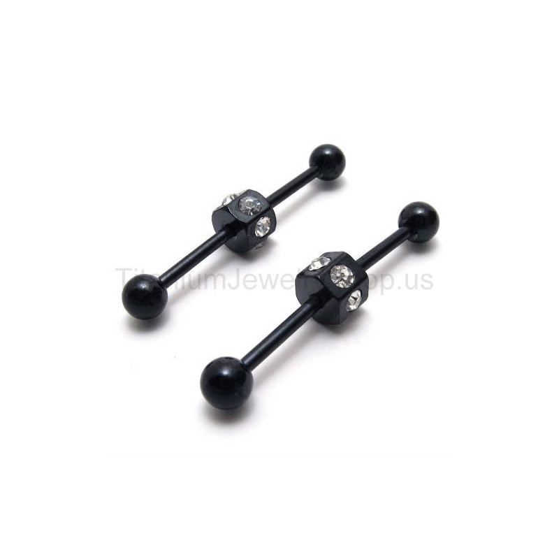 Black Slim Titanium Inlayed Diamonds Earrings Black Slim Titanium Inlayed Diamonds Earrings