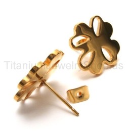 Gold Flower Titanium Earrings