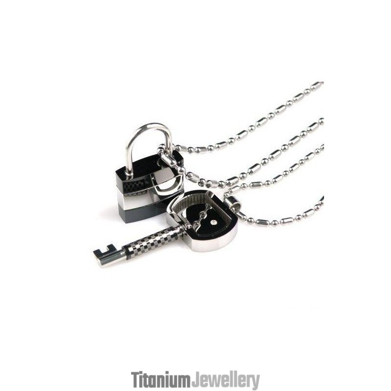Pure Titanium Lover Couples Pendants Necklace Lock Key Pure Titanium Lover Couples Pendants Necklace Lock Key