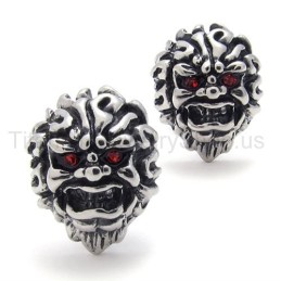 With Red-Eyes Lion Retro Titanium Earrings