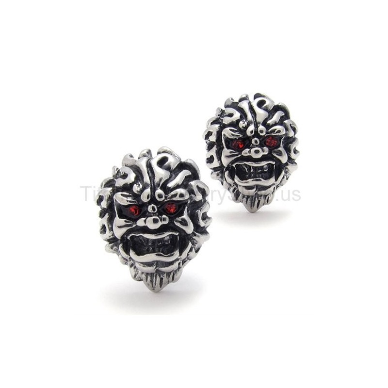 With Red-Eyes Lion Retro Titanium Earrings