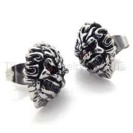 With Red-Eyes Lion Retro Titanium Earrings