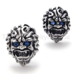 With Blue-Eyes Lion Retro Titanium Earrings