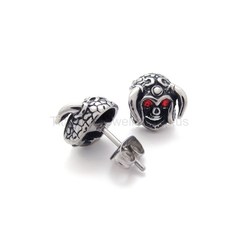 Cattle Skull With Red Eyes Titanium Earrings Cattle Skull With Red Eyes Titanium Earrings