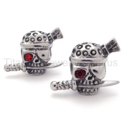 Sword And Skull With One Red Eye Stitanium Earrings