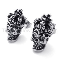 White-Eyes Crown Skull Titanium Earrings