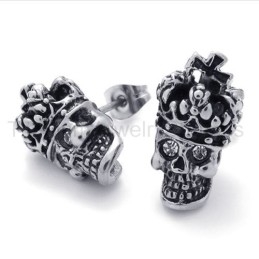 White-Eyes Crown Skull Titanium Earrings