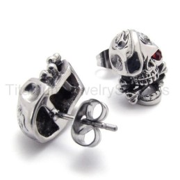 One Red Eye Skull Titanium Earrings