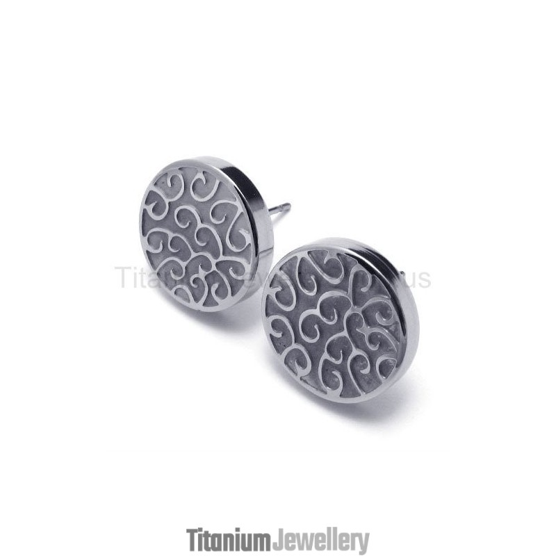 Engraved Silver Titanium Earrings Engraved Silver Titanium Earrings
