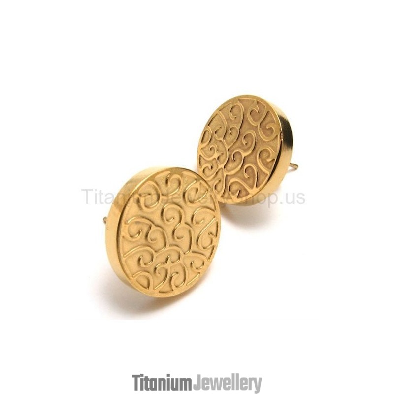 Engraved Gold Titanium Earrings Engraved Gold Titanium Earrings