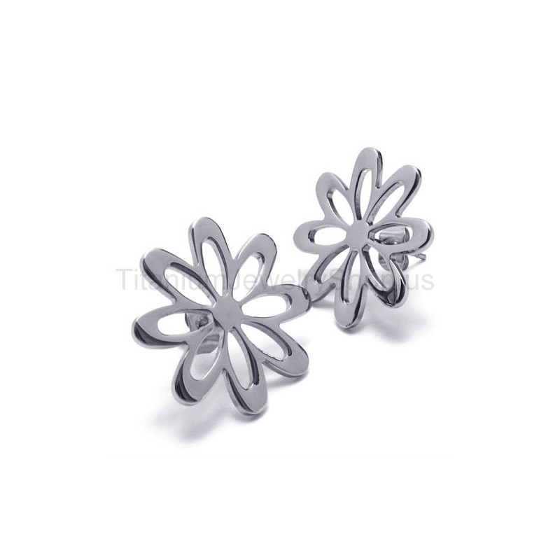 Silver Flower Cute Titanium Earrings