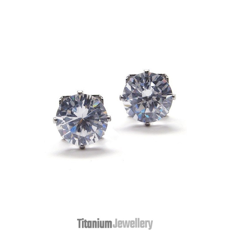 Inlayed Diamond Titanium Earrings