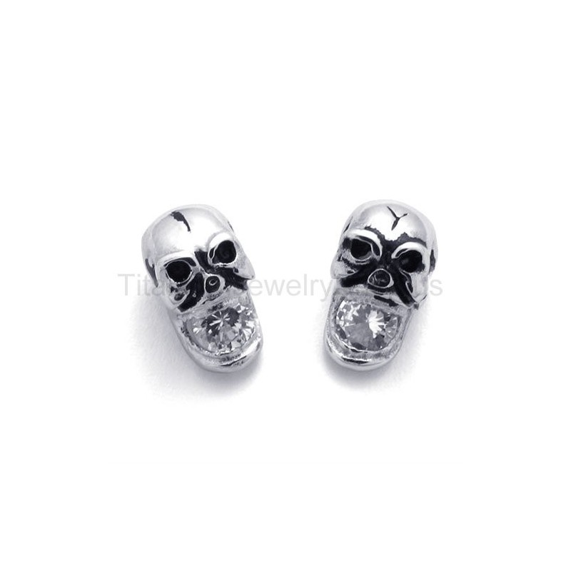 Inlayed Diamond Skull Titanium Earrings