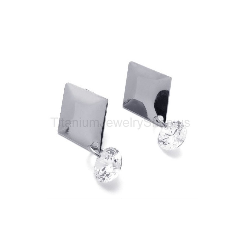 Silver With Diamond Titanium Earrings