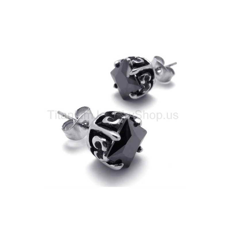 Black Retro Bud Titanium Earrings
