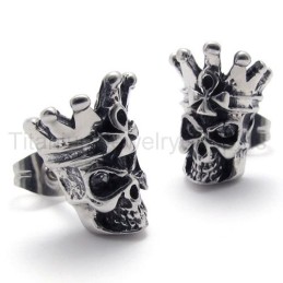 White Eyes Skull Titanium Earrings
