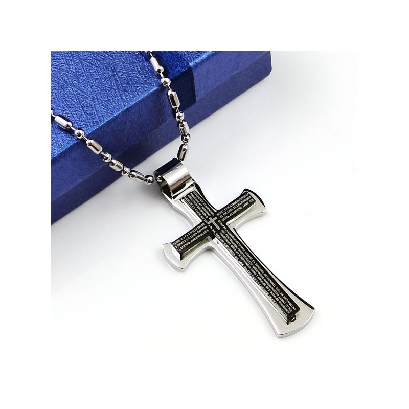 Cool Man Black Cross Pure Titanium Necklace Pendant (New)