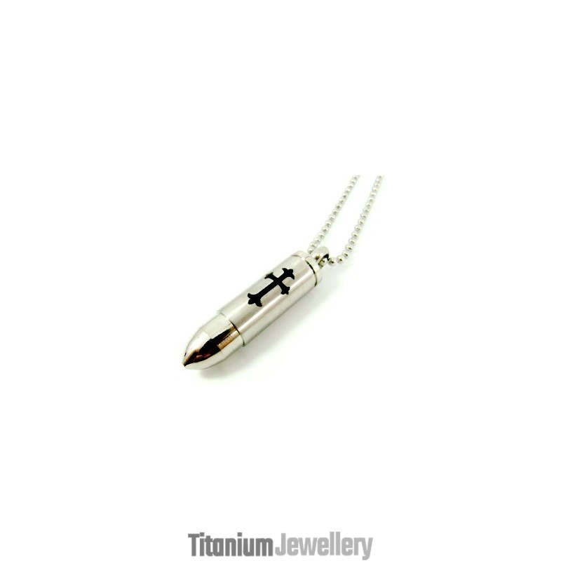 Man Solid Cross Bullet Titanium Steel Necklace Pendant Gift(Free Chain) Man Solid Cross Bullet Titanium Steel Necklace Pendant Gift(Free Chain)