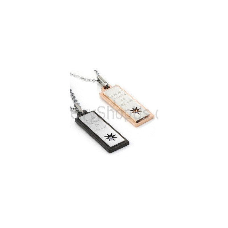 Titanium Rose Gold And Black Lovers Pendants With Free Chains And Dimaonds C508