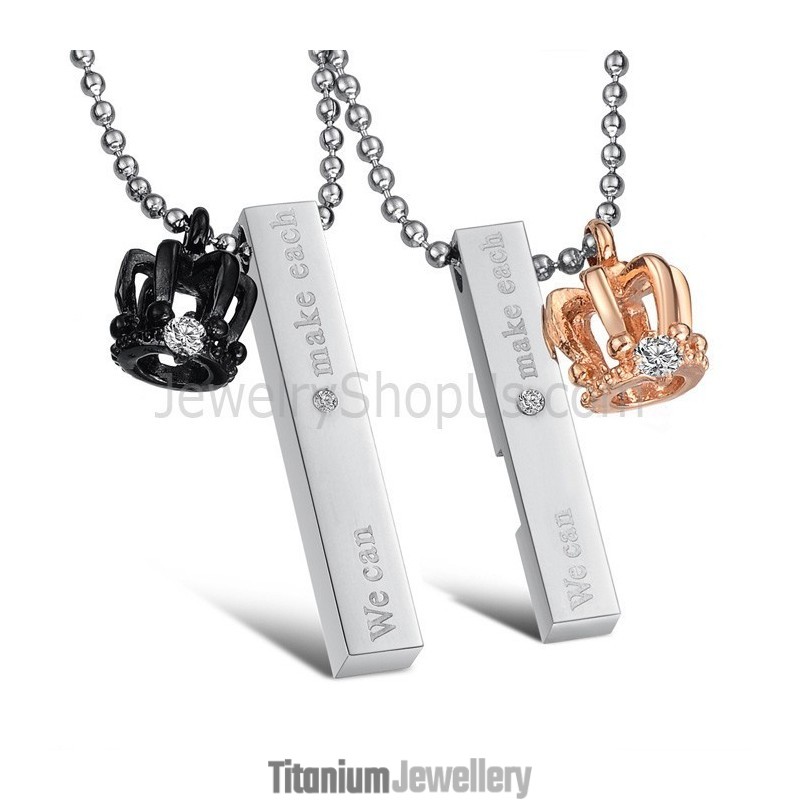 Titanium Rose Gold And Black Royal Crown Lovers Pendants With Free Chians C604 Titanium Rose Gold And Black Royal Crown Lovers Pendants With Free Chians C604