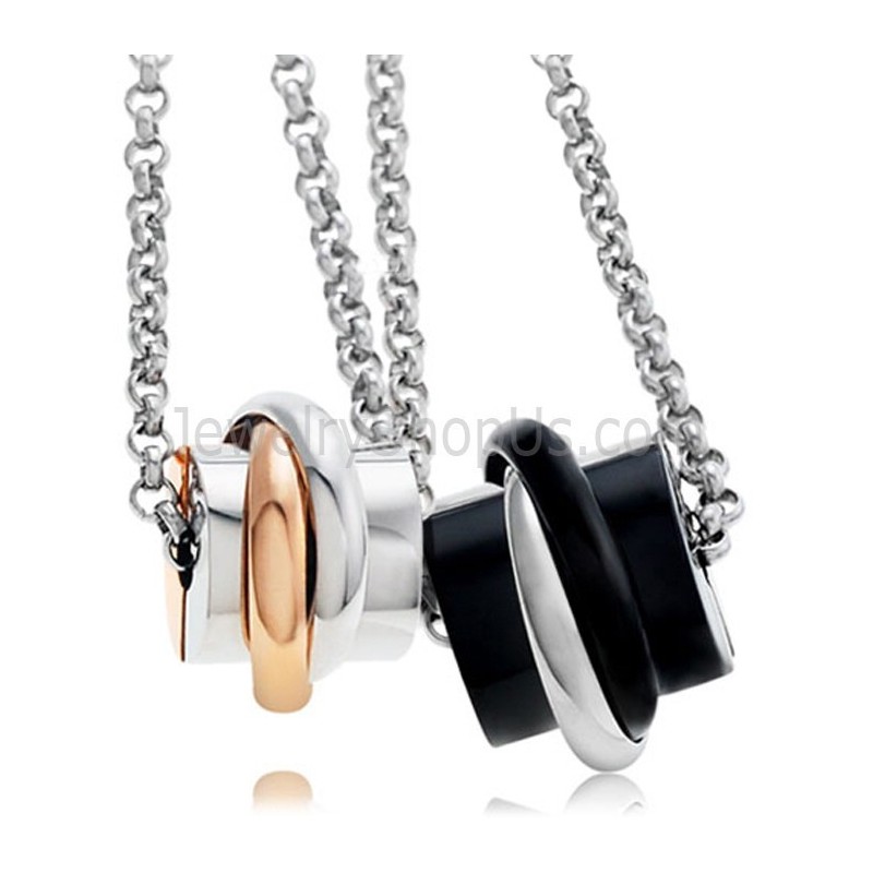 Titanium Rose Gold And Black Lovers Pendants With Free Chians C622