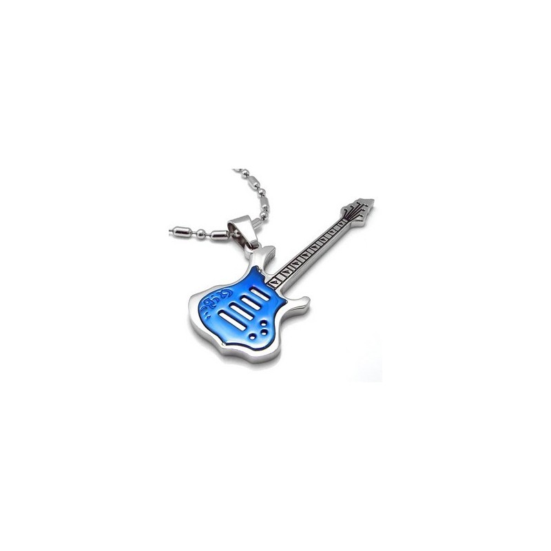 Man High Quality Blue Guitar Pure Titanium Necklace Pendant