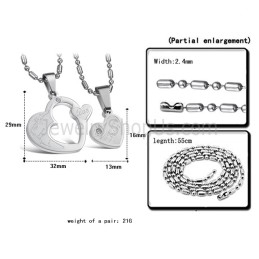 Titanium Silver Sweetheart Lovers Pendants With Rhinestone And Free Chains C600