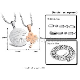 Titanium Silver And Rose Gold Flower Lovers Pendants With Rhinestones And Free Chains C599