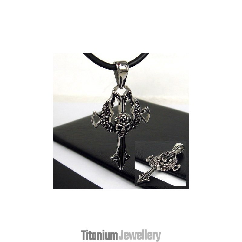 Cool Man Skull Cross Pure Titanium Pendant Free Chain Cool Man Skull Cross Pure Titanium Pendant Free Chain