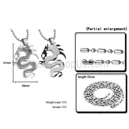 Titanium Silver And Black Dragon Lovers Pendants With Free Chains C399