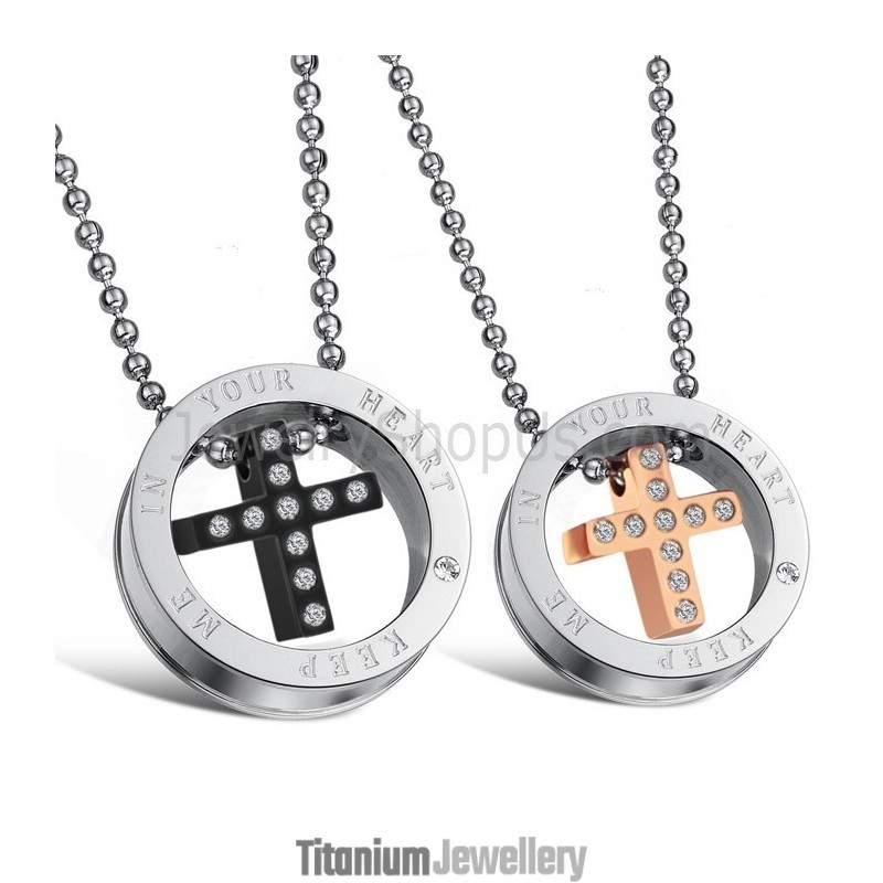 Titanium Rose Gold And Black Cross Lovers Pendants With Rhinestones And Free Chains C681 Titanium Rose Gold And Black Cross Lovers Pendants With Rhinestones And Free Chains C681