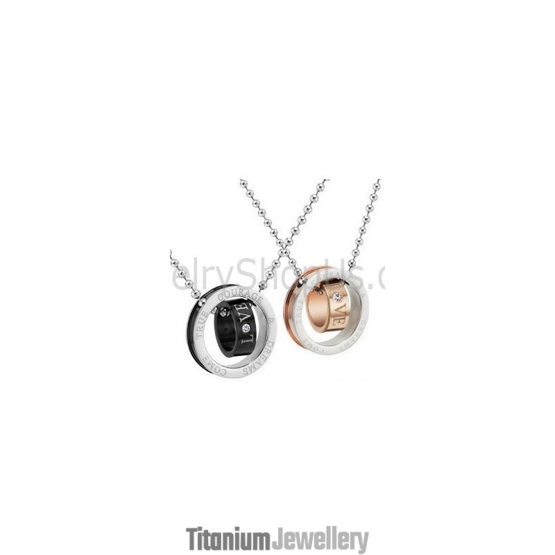 Titanium Rose Gold And Black Rings Lovers Pendants With Rhinestones And Free Chains C505 Titanium Rose Gold And Black Rings Lovers Pendants With Rhinestones And Free Chains C505