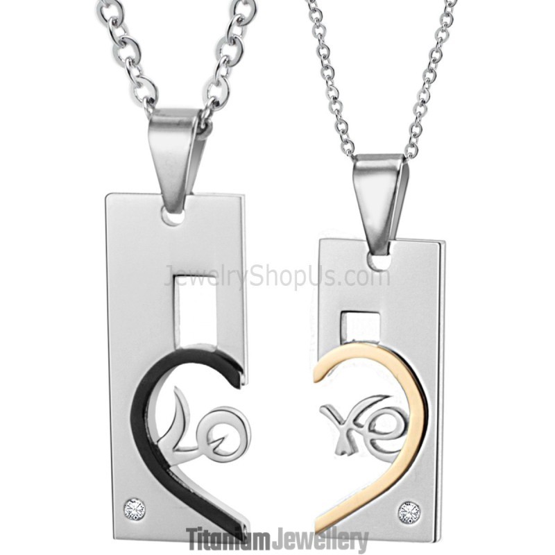 Titanium Rose Gold And Black Sweetheart "Love" Lovers Pendants With Rhinestones And Free Chains C539 Titanium Rose Gold And Black Sweetheart "Love" Lovers Pendants With Rhinestones And Free Chains C539
