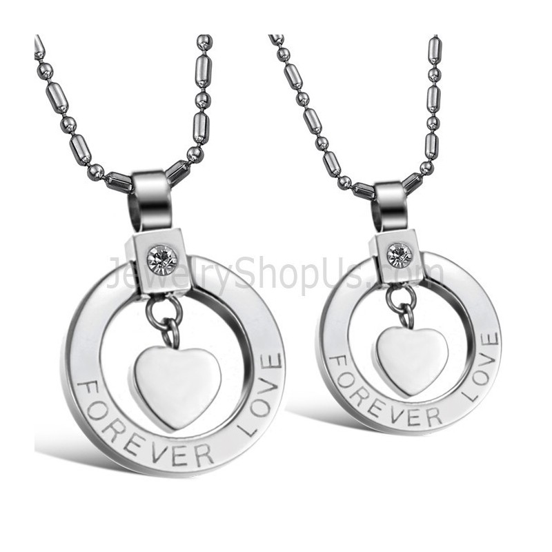 Titanium Silver Sweetheart "Forever Love" Lovers Pendants With Rhinestones And Free Chains C415 Titanium Silver Sweetheart "Forever Love" Lovers Pendants With Rhinestones And Free Chains C415