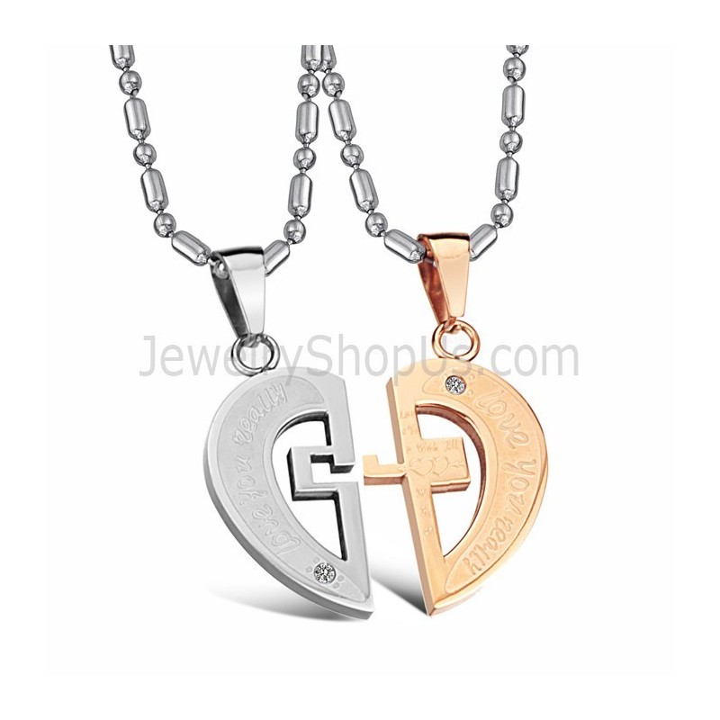 Titanium Rose Gold And Silver Sweetheart Lovers Pendants With Rhinestones And Free Chains C641 Titanium Rose Gold And Silver Sweetheart Lovers Pendants With Rhinestones And Free Chains C641