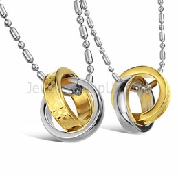 Titanium Gold And Silver Rings Lovers Pendants With Free Chains C643