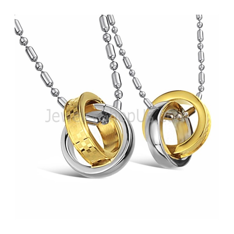 Titanium Gold And Silver Rings Lovers Pendants With Free Chains C643