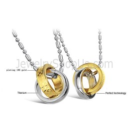 Titanium Gold And Silver Rings Lovers Pendants With Free Chains C643