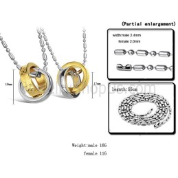 Titanium Gold And Silver Rings Lovers Pendants With Free Chains C643