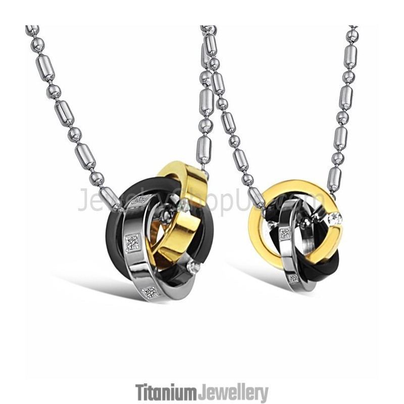 Titanium Three Colors Rings Lovers Pendants With Dimaonds And Free Chains C642 Titanium Three Colors Rings Lovers Pendants With Dimaonds And Free Chains C642