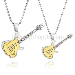 Titanium Gold Guitar Lovers Pendants With Free Chains C343