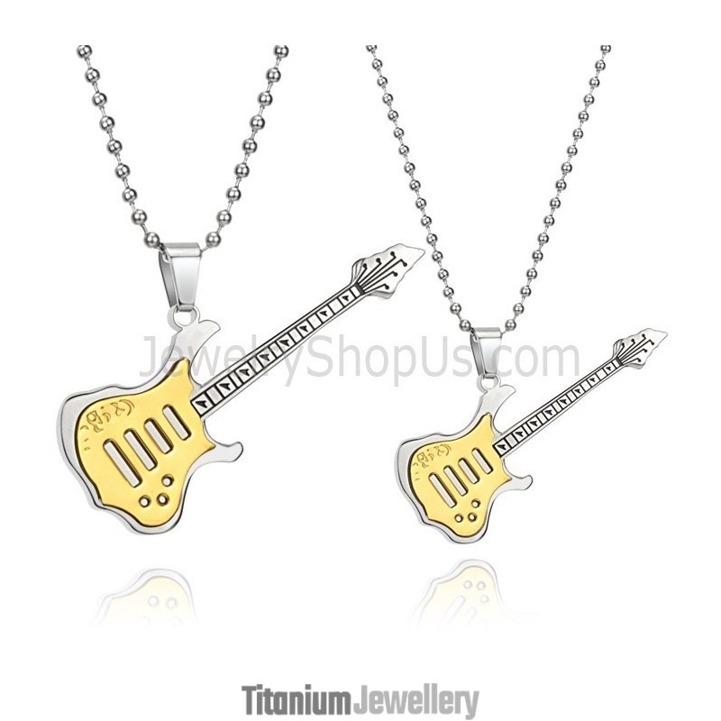 Titanium Gold Guitar Lovers Pendants With Free Chains C343 Titanium Gold Guitar Lovers Pendants With Free Chains C343