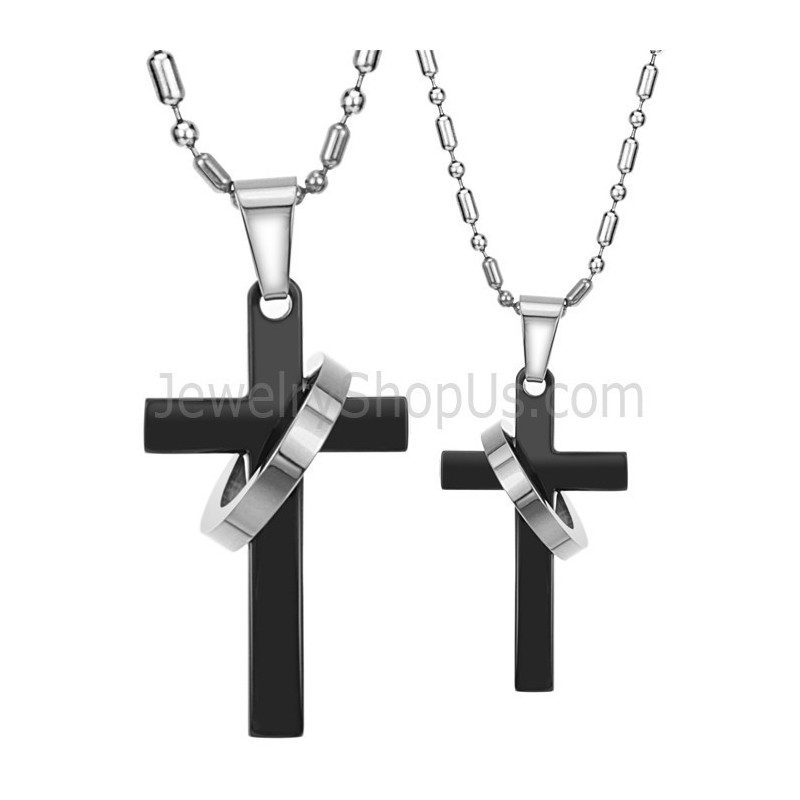 Titanium Cross Lovers Pendants With Free Chains 136