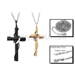 Titanium Rose Gold And Black Cross Lovers Pendants With Free Chains C521