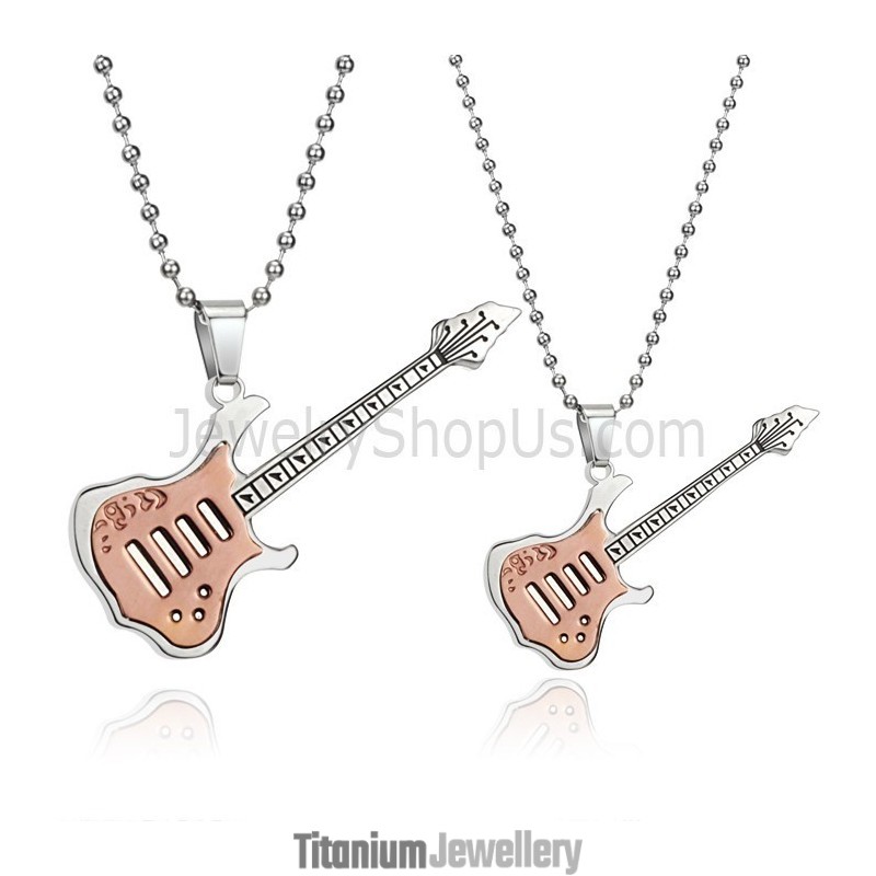 Titanium Rose Gold Guitar Lovers Pendants With Free Chains C343 Titanium Rose Gold Guitar Lovers Pendants With Free Chains C343