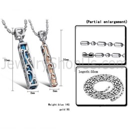 Titanium Blue And Rose Gold Hollow Lovers Pendants With Free Chains C609