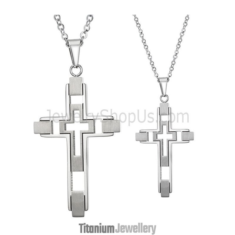 Titanium Silver Inlay Cross Pendants With Free Chains 108 Titanium Silver Inlay Cross Pendants With Free Chains 108